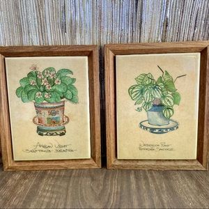 Vintage framed painted ceramic tiles- Flora